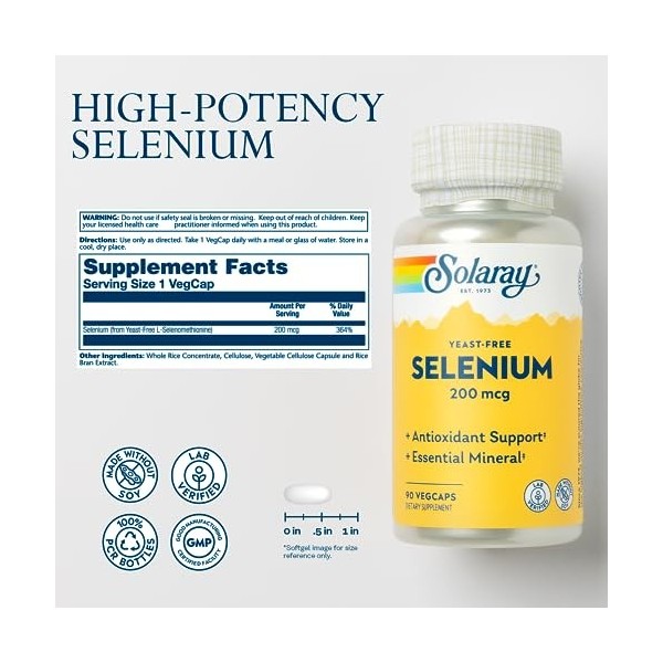 Solaray - Magnétocardiogramme sans levure 200 de sélénium. - Capsules de 90