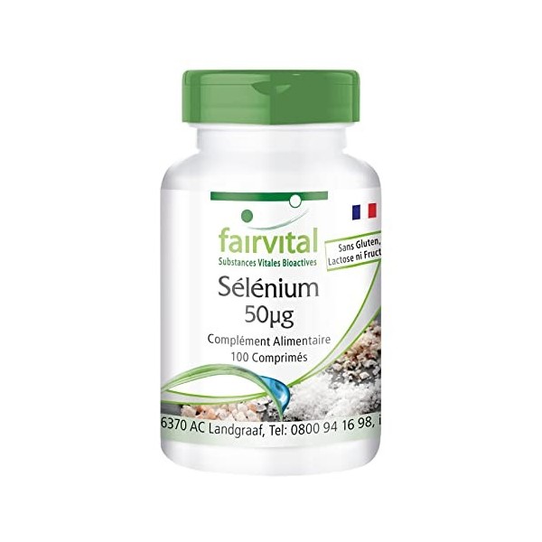 Fairvital | Sélénium 50ug - à base de levure de sélénium - VEGAN - Hautement dosé - 100 comprimés