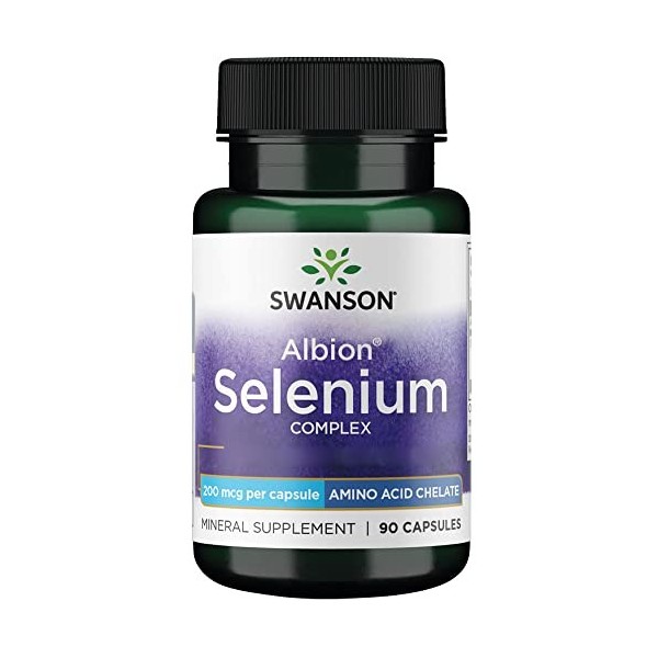 Swanson, Albion Selenium Complex, 200mcg, 90 Capsules, Haute Dosé, Testé en Laboratoire, Sans Soja, Sans Gluten, Sans OGM