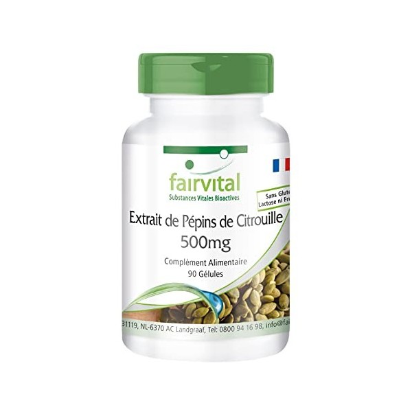 Fairvital | Extrait de pépins de citrouille 500 mg - 90 gélules - 10 fois plus concentré avec sélénium et vitamine E - hautem