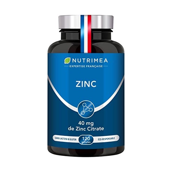 ZINC Citrate - Formule 100% Pure - Haute Absorption - Aide à Lutter Contre lAcne - Apporte 40 mg de Zinc Citrate dont 12,5 m