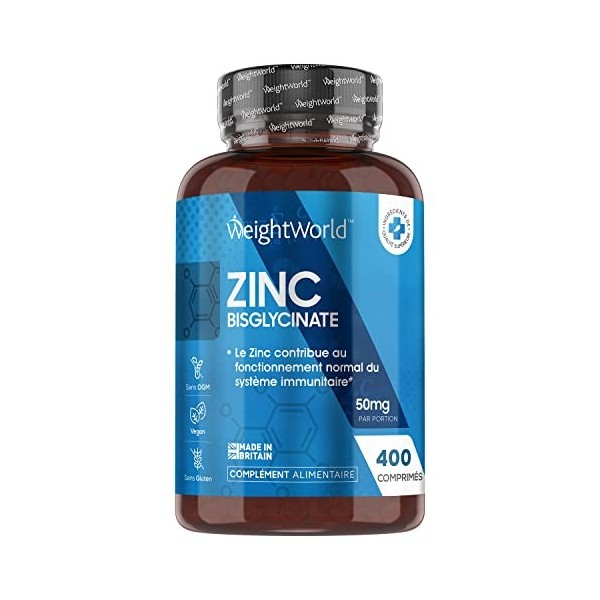 Zinc Bisglycinate - 400 Comprimés Vegan - 1 Comprimé 25mg Tous Les 2 jours - Contribue Fonctionnement Normal Système Immunita