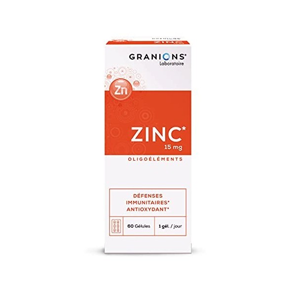 GRANIONS| Zinc | Défenses immunitaires & Antioxydant, beauté peau et cheveux | 15mg de Zinc | Marque Française | Programme de