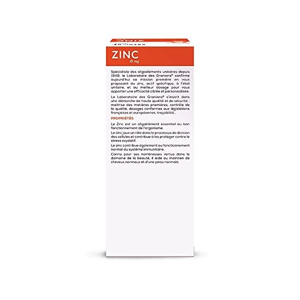 GRANIONS| Zinc | Défenses immunitaires & Antioxydant, beauté peau et cheveux | 15mg de Zinc | Marque Française | Programme de
