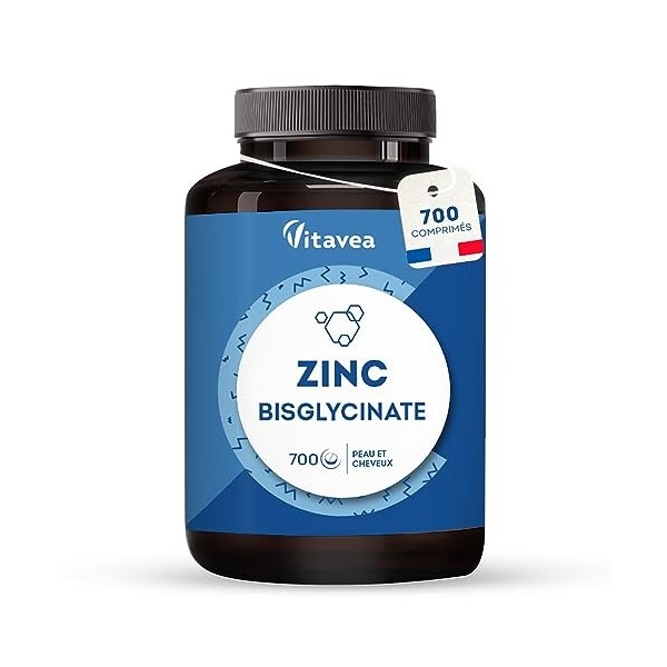 Zinc Bisglycinate 15 mg - Peau, Cheveux, Ongles, Immunité, Fatigue - Hautement Biodisponible, Sans Désagrément Digestif - 700