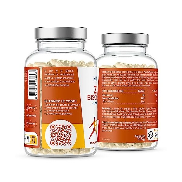 ZINC BISGLYCINATE et liposomé + Sélénium Bio-Actif - 100% des AR - Complément Alimentaire Immunité Peau Cheveux & Fertilité -