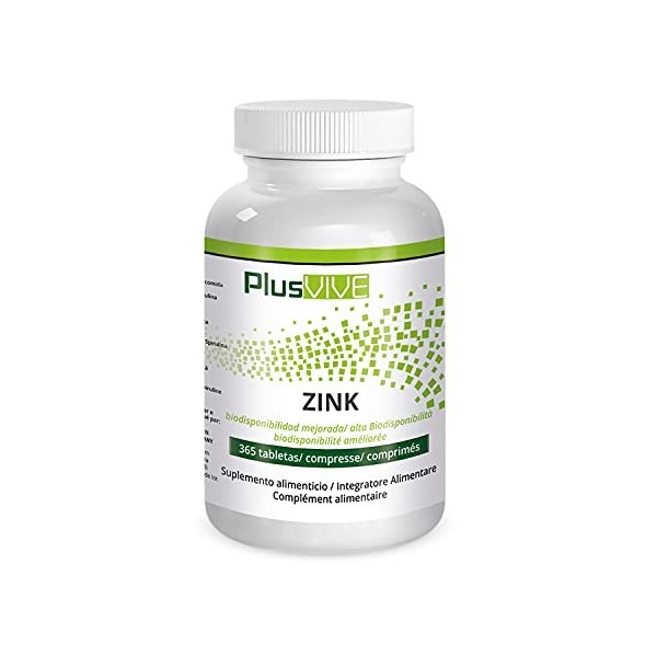 Plusvive - 365 comprimés de zinc avec matrice de biodisponibilité, 25 mg 