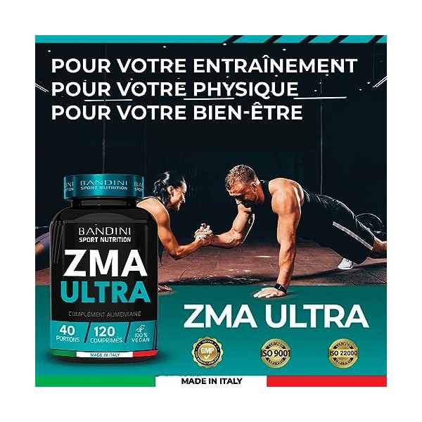 Bandini® ZMA ULTRA | Complexe Zinc Magnésium et Vitamine B6 | Dosage optimal | Facilite la prise de masse et la récupération 