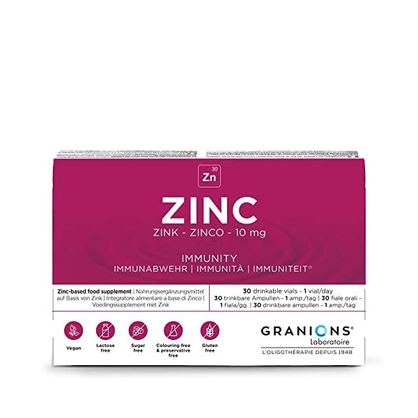 Zinc GRANIONS | Zinc complément alimentaire ampoules | Zinc pour la Peau, Visage, Acné, Cheveux & Ongles | Système Immunitair