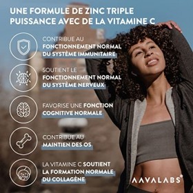 Triple Zinc Complement Alimentaire AAVALABS Haute puissance [25mg par Portion] - Formule à Spectre Complet Vitamine C Zinc 3 
