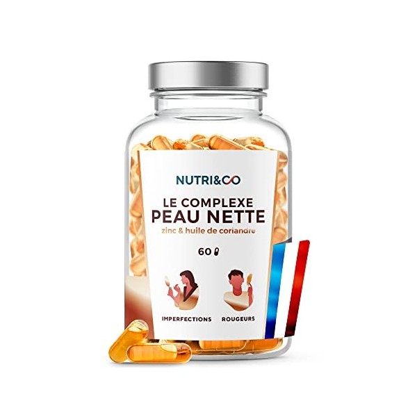 Peau Nette | Zinc Gluconate Bio-Actif + Huile de Chia et Coriandre Brevetée | Cible Imperfections et Acné | Complément Alimen