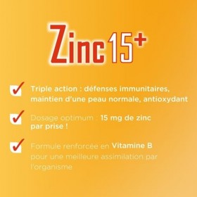 Forté Pharma – Zinc 15+ | Complément Alimentaire Défenses Immunitaires - Anti fatigue - Zinc bisglycinate 15 mg + Vitamines B