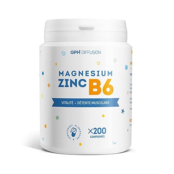 Magnésium + Zinc + B6-200 Comprimés - Vitalité - Détente Musculaire - GPH DIFFUSION