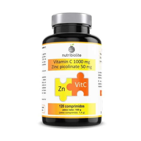 Picolinate de zinc 50 mg + Vitamine C 1000 mg - Renforce le système immunitaire et réduit la fatigue - Zinc hautement absorbé