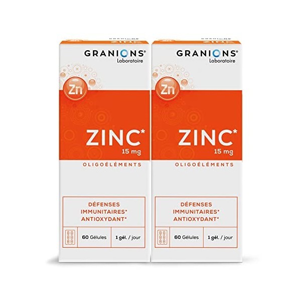 GRANIONS| Zinc | Défenses immunitaires & Antioxydant, beauté peau et cheveux | 15mg de Zinc | Marque Française | Programme de