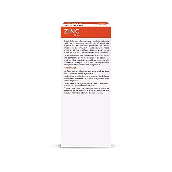 GRANIONS| Zinc | Défenses immunitaires & Antioxydant, beauté peau et cheveux | 15mg de Zinc | Marque Française | Programme de