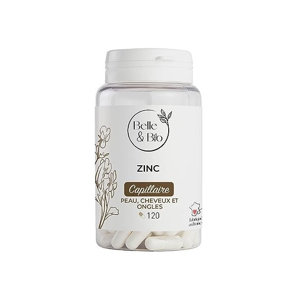 BEAUTÉ DE LA PEAU & CHEVEUX - Zinc - 120 gélules - Cure 2 mois - Complément Alimentaire BELLE&BIO - Fabriqué en France