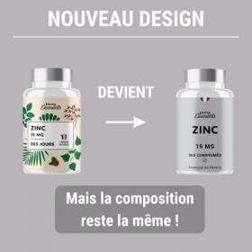 ZINC 15MG - 1 an d’Approvisionnement 365 Comprimés - Immunité, Cheveux, Peau, Ongles, Fonctions Cognitives - Complement alime