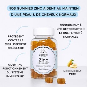 LASHILÉ BEAUTY - Compléments Alimentaires - Zinc Mono Boost - Cure 1 mois - 60 Gummies - Vegan - Fabrication Française