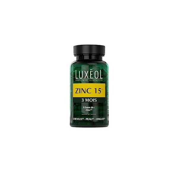 LUXÉOL - Zinc 15 1 - Complément Alimentaire - Maintien Cheveux Ongles & Peau Normaux 2 - Apporte 15mg De Zinc Par Dose Jour