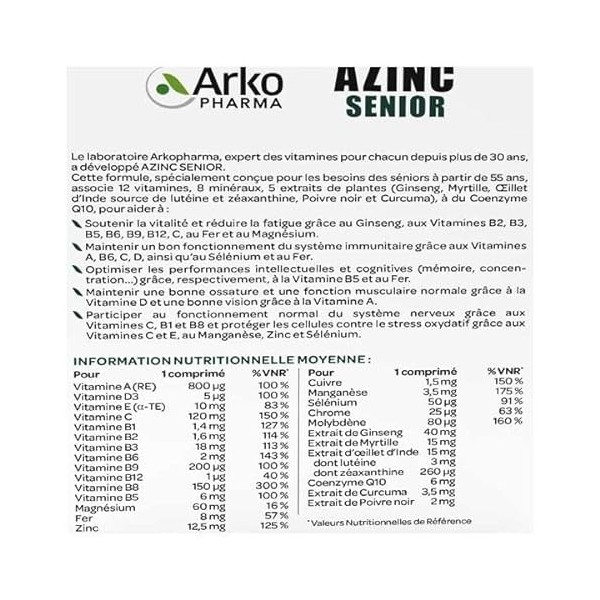 Arkopharma Azinc Senior 30 Comprimés