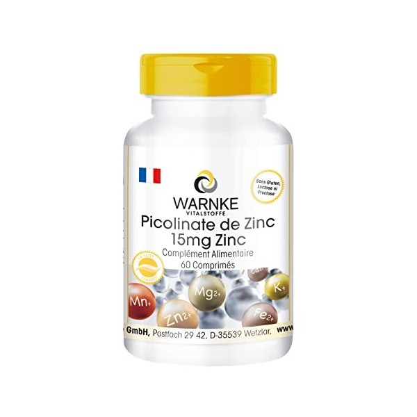 Zinc 15mg - 60 comprimés - Picolate de zinc - Minéraux | Warnke Vitalstoffe