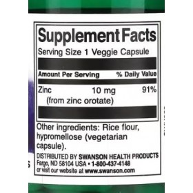 Swanson Zinc Orotate, 60 vcaps, Soutien à la carence en zinc et au système immunitaire