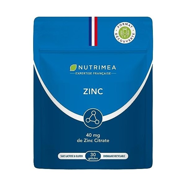 Zinc Citrate - Formule 100% Pure - Aide à Lutter Contre lAcne - Apporte 40 mg de Zinc Citrate dont 12,5 mg de Zinc Élément 