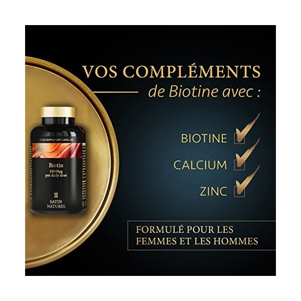 Complement Alimentaire Cheveux Biotine + Zinc + Selenium - 180 Capsules pour les Cheveux et les Ongles - À Base d Algues Rou