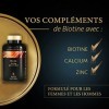 Complement Alimentaire Cheveux Biotine + Zinc + Selenium - 180 Capsules pour les Cheveux et les Ongles - À Base d Algues Rou