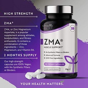 ZMA haute résistance - 120 capsules Végan - Zinc, magnésium et vitamine B6 - Contribue à la fonction musculaire normale, aux 