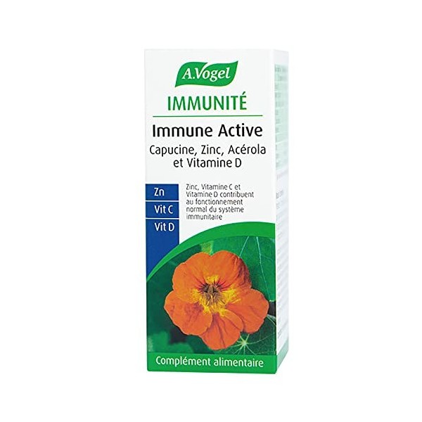 A.VOGEL - Immune Active - Complément Alimentaire Enrichi en Zinc/Capucine, Actions Ciblées Refroidissements, 30 Comprimés, La