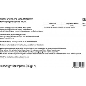 Healthy Origins, Zinc Bisglycinat Chelat, 50mg de Zinc, Dépôt - une Capsule tous les 2 Jours, 120 Capsules végétaliennes, Tes