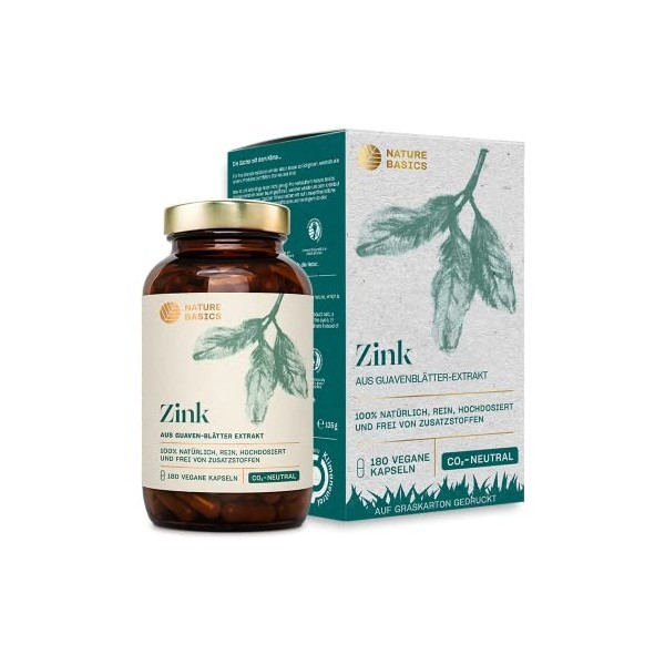 Nature Basics® Zinc en bocal | 180 gélules végétaliennes | 10mg de zinc naturel par dose journalière | hautement dosé à lext