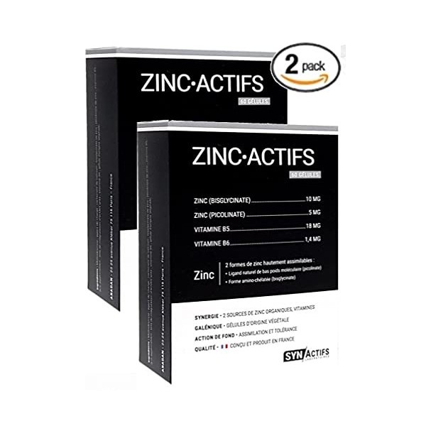 ARAGAN ZINC ACTIFS - 2 Sources ZINC Organiques - Synactifs - Lot de 2 Boites de 60 gélules 2 …