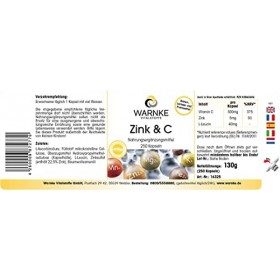 Zinc et vitamine C 300 mg - vitamine C - 5 mg de zinc - 250 gélules - Végétarien | Warnke Vitalstoffe