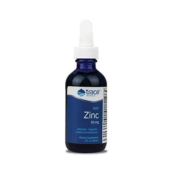 Trace Minerals, Ionic Zinc, 50mg de Zinc, 59 ml, Testé en Laboratoire, Sans Gluten, Sans Soja, Végétarien