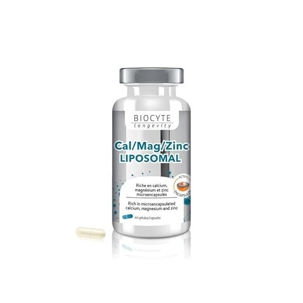 BIOCYTE Cal/Mag/Zinc Liposomal - Complément Alimentaire à Base de Minéraux - Calcium, Magnésium et Zinc Liposomés - 60 Gélule