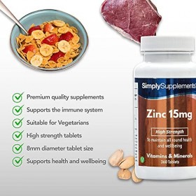 Zinc 15mg - 360 Comprimés - Jusqu’à 1an de Bienfaits - SimplySupplements