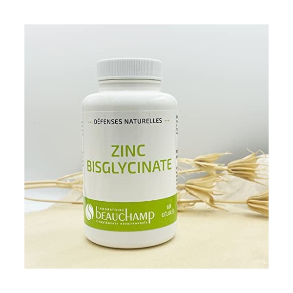 Laboratoire Beauchamp - Complément alimentaire ZINC BISGLYCINATE - 60 gélules - Immunité et peau sans imperfections - Haute a