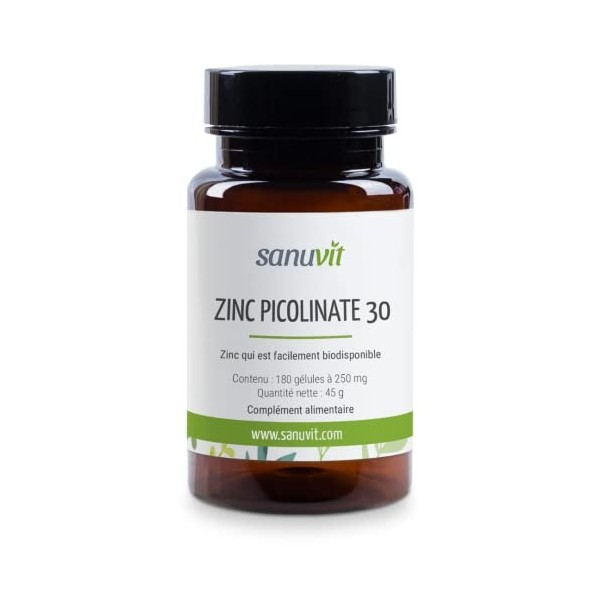 Sanuvit® - Zinc 30 mg par capsule | Dose élevée | Zinc à partir de picolinate de zinc | Haute biodisponibilité et tolérance |