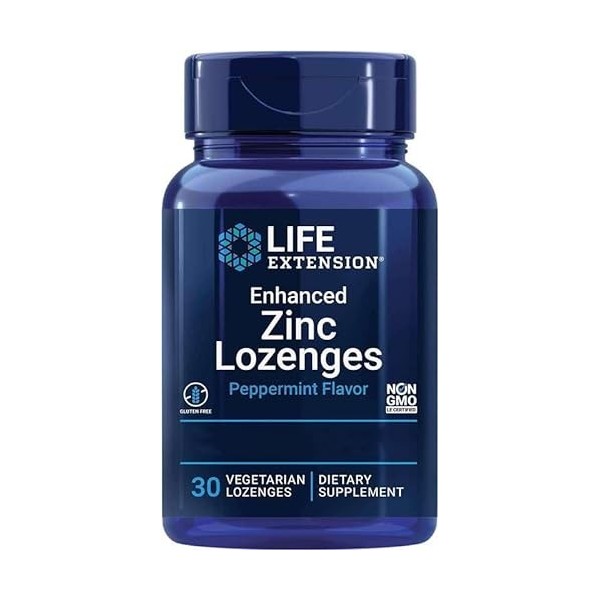 Life Extension, Enhanced Zinc Lozenges Comprimés à Sucer au Zinc , au Goût de Menthe, 30 Comprimés à Sucer végétaliens, Test