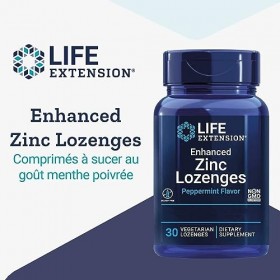 Life Extension, Enhanced Zinc Lozenges Comprimés à Sucer au Zinc , au Goût de Menthe, 30 Comprimés à Sucer végétaliens, Test