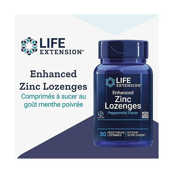 Life Extension, Enhanced Zinc Lozenges Comprimés à Sucer au Zinc , au Goût de Menthe, 30 Comprimés à Sucer végétaliens, Test