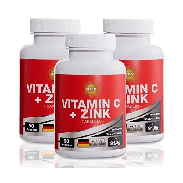Immun Shot Nr1 - Vitamine C + zinc | 90 gélules | Haute dose 780 mg de vitamine C + 15 mg de zinc | La défense la plus puissa