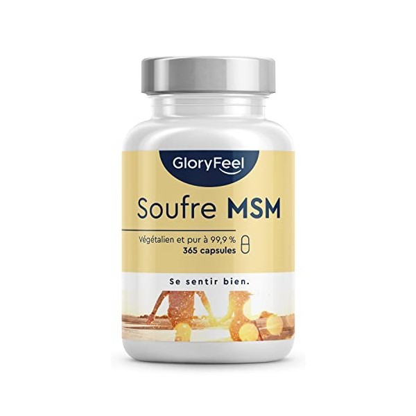 MSM Pur avec 99,9% de Méthylsulfonylméthane 365 Capsules , Soufre MSM Hautement Dosé 1600 mg par dose quotidienne , 100% Vé