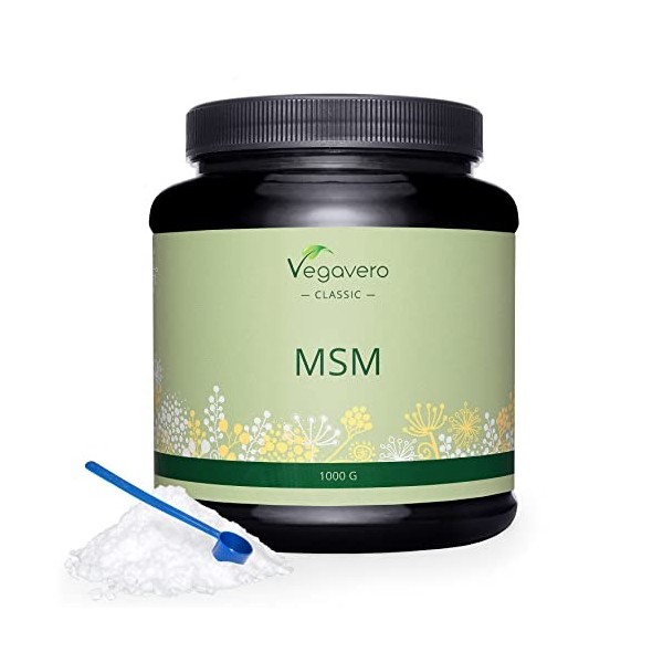 MSM Vegavero® Poudre | 1 Kg de Soufre Organique Pur à 99,9% | Sans Additifs & VEGAN | Méthylsulfonylméthane | Testé en Labora