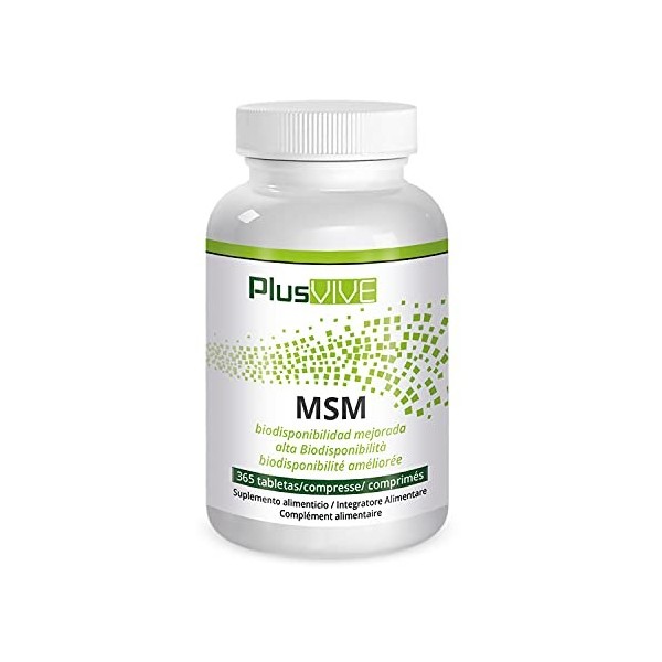 Plusvive - 365 gélules de MSM avec matrice de biodisponibilité, 1 000 mg 