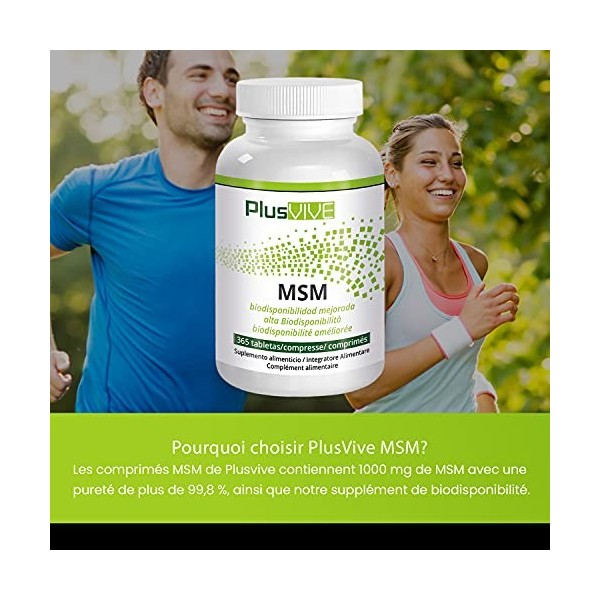 Plusvive - 365 gélules de MSM avec matrice de biodisponibilité, 1 000 mg 