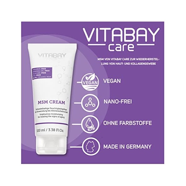 Vitabay MSM Crème Extra Forte 99.9% Les soins naturels de la peau au MSM avec du soufre organique protègent, Nourries And Reg